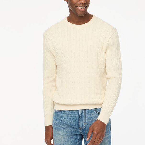 Men's Cable Knit Sweater – Oversized Drop Shoulder Crewneck Pullover For Autumn & Winter (S-XXXXL, White/Navy/Black)_voghion.com