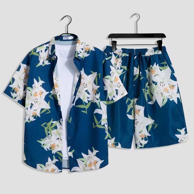 Men's Clothing Suit summer new floral shirt men's short sleeved high street thin design five point half sleeved shirt_voghion.com