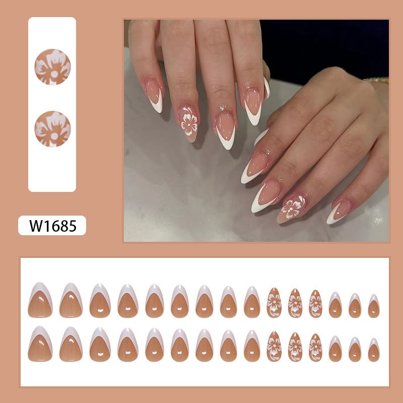 Ongles blancs amovibles, patch simple à motif fleur de pêcher_voghion.com