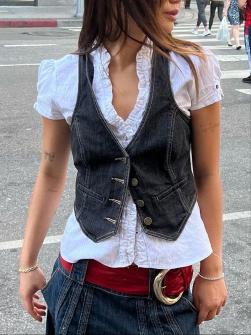 fashion slim denim vest for women_voghion.com