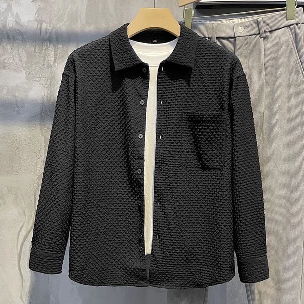 Poletje 2024, moška, hladna, enobarvna, srajčna majica z novo zrnato teksturo, jesen in zima_voghion.com