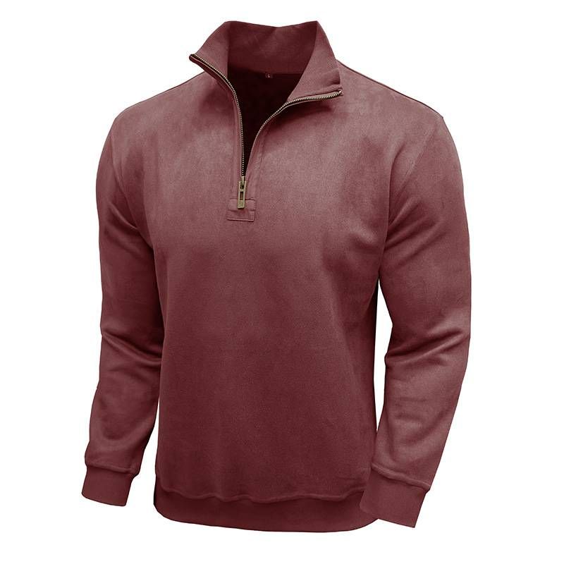 Autumn 2025 Fashion Outerwear Men's Stand Collar Half Zipper Pure Color Long Sleeve Casual Loose Leather Imitation Thread Sweatshirts_voghion.com