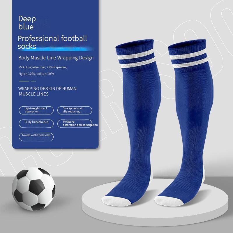 Calzini da calcio traspiranti con fodera in spugna - Calzini sportivi lunghi fino al ginocchio per bambini e adulti, antiscivolo, traspiranti, design a righe_voghion.com