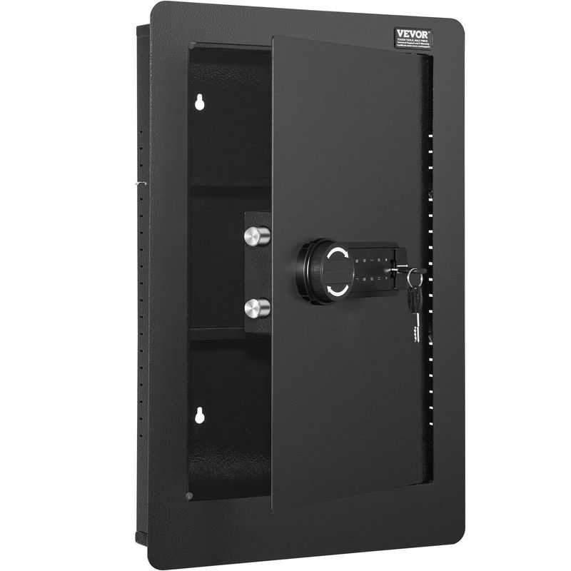 VEVOR 25.59" High Concealed Wall Safe, Keypad Access 3-Level Security Safe, Includes 3 Adjustable Shelves & 6 Hooks, Made Of Durable Q235 Steel, Features LED Lighting & Alert System For Valuables_voghion.com