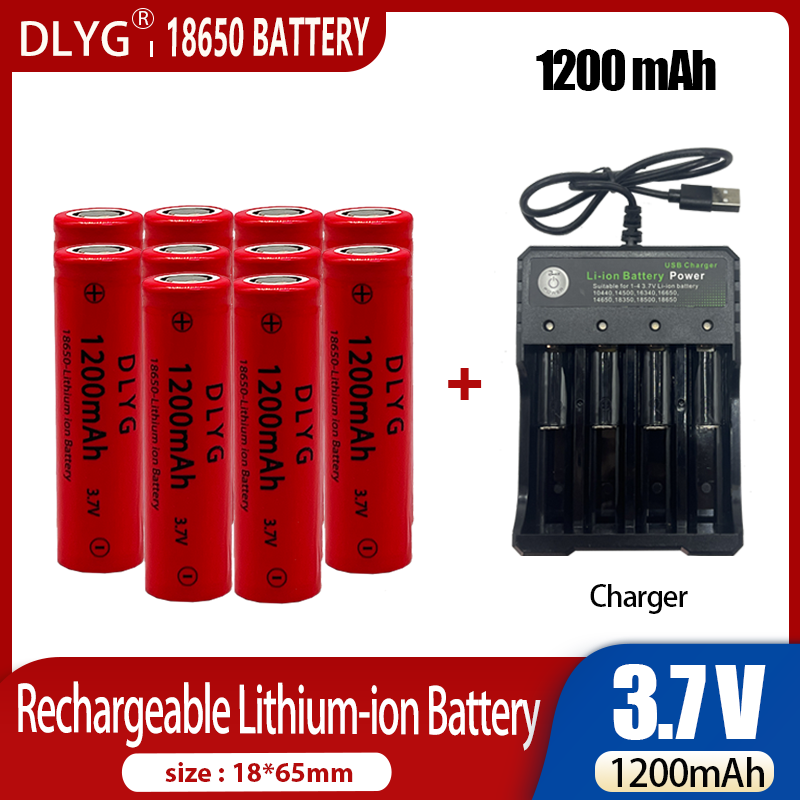Batería recargable 18650 de 3,7 V y 1200 mAh de capacidad, batería recargable de iones de litio para linterna, batería y cargador_voghion.com