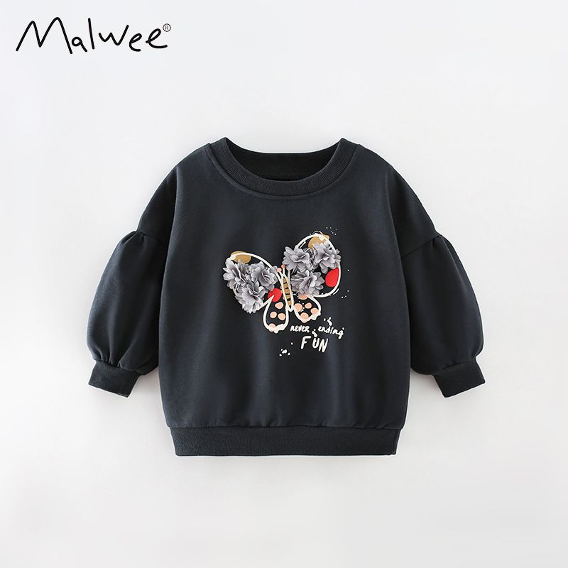 Malwee Girls' Autumn Sweatshirt For Toddlers And Young Girls, Stylish Round Neck Long Sleeve Children's Casual Top_voghion.com