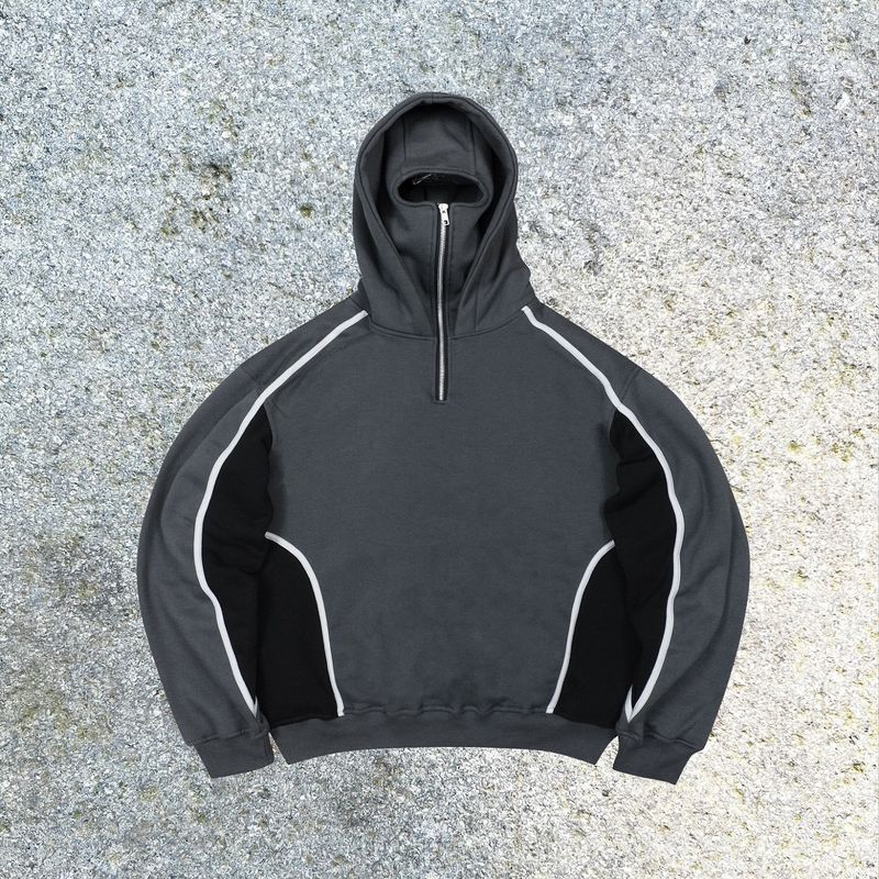 Herrenbekleidung Doppelhut Persönlichkeitsdesign Farblich passendes Kapuzenpullover Loses Sweatshirt_voghion.com