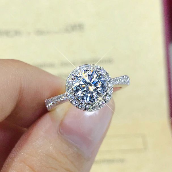 Nuovo anello aperto da donna con moissanite rotonda elegante e squisita da un carato, zircone a grappolo regolabile_voghion.com