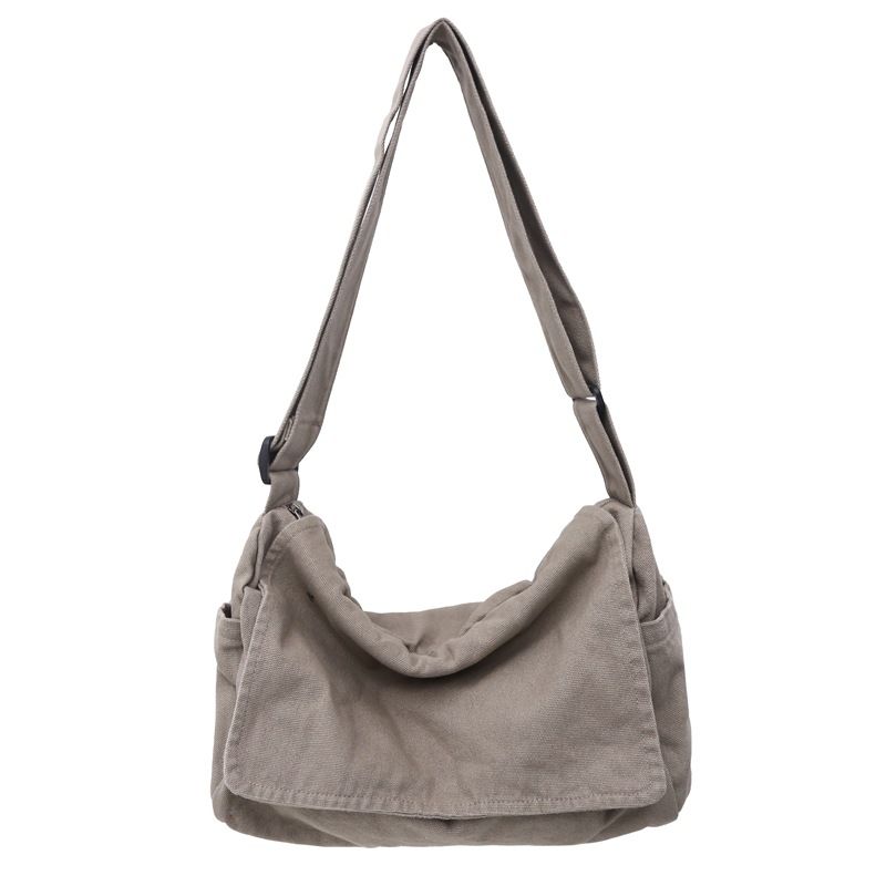 Crossbody Bag Large Capacity Solid Color Canvas Shoulder Bag Simple Crossbody Bag Women's Retro Messenger Bag Backpack_voghion.com