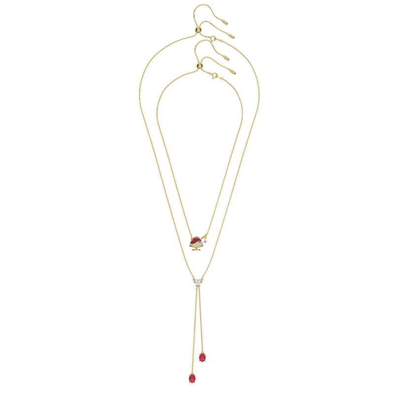 Double Layer Red Bean Ice Cream Water Drop Necklace Female Element Crystal Clavicle Chain_voghion.com