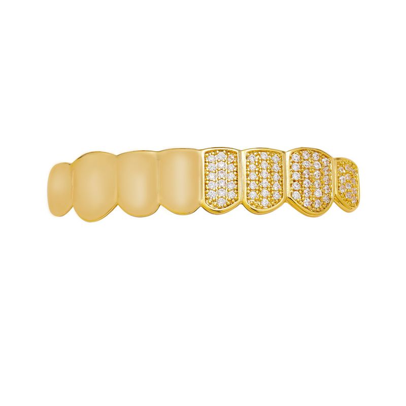 hip hop braces eight teeth micro inlaid zircon mirror braces personality dress up Halloween gold teeth_voghion.com