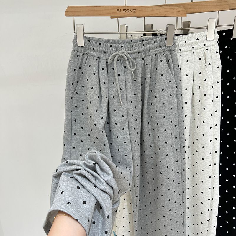 Women's Clothing Women's Simple And Comfortable Polka Dot Pants Breathable Drawstring Pants Casual Sports Wide Leg Pants_voghion.com
