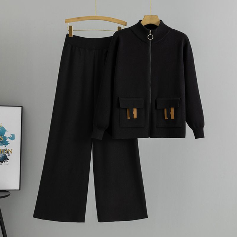 Women's Clothing Autumn And Winter New Knitted Cardigan Wide Leg Pants Two Piece Suit Trend_voghion.com