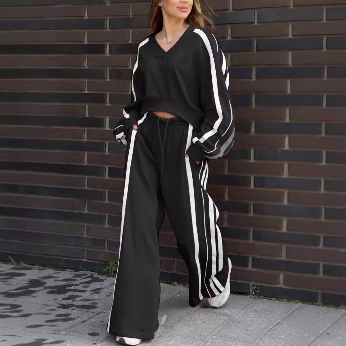 Ensemble deux pièces décontracté à manches longues et pantalon pour femme, nouvelle collection printemps-automne 2025_voghion.com