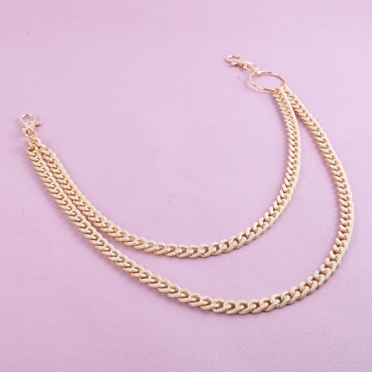 Qifu Moda Trendi Çift Katmanlı Metal Çok Yönlü Basit Kot Giyim Aksesuar Pantolon Zinciri_voghion.com