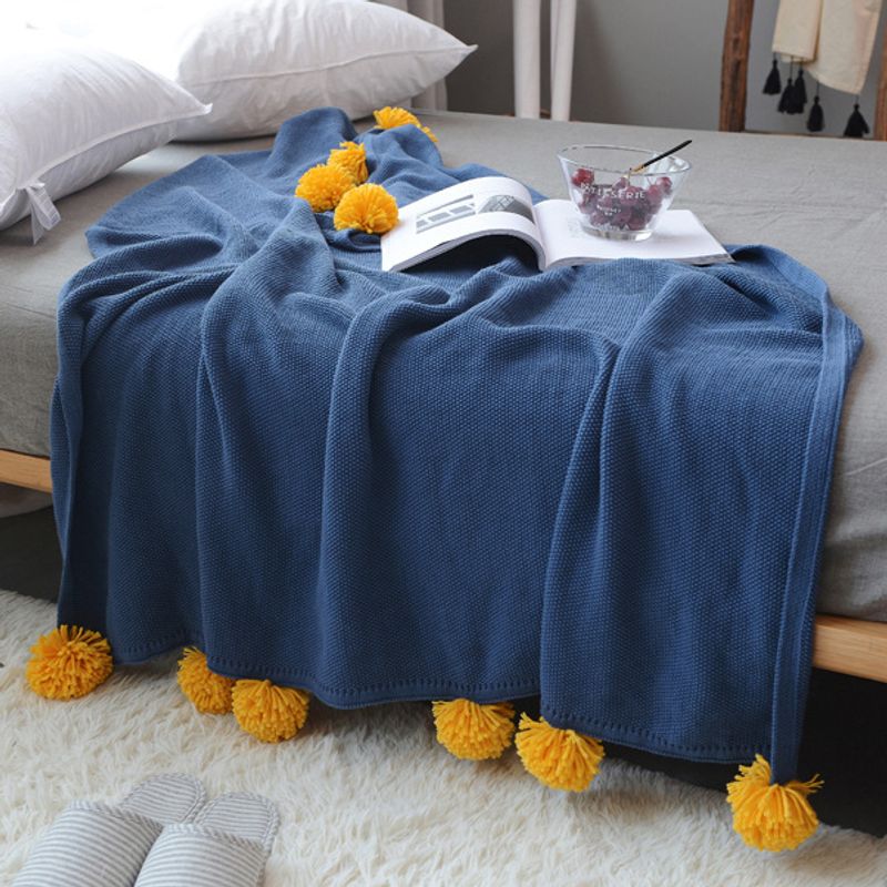 Nordic Pure Color Cotton Colored Ball Knitted Wool Air-conditioning Blanket ins Spring Autumn and Summer All-match Bed Flag Towel_voghion.com