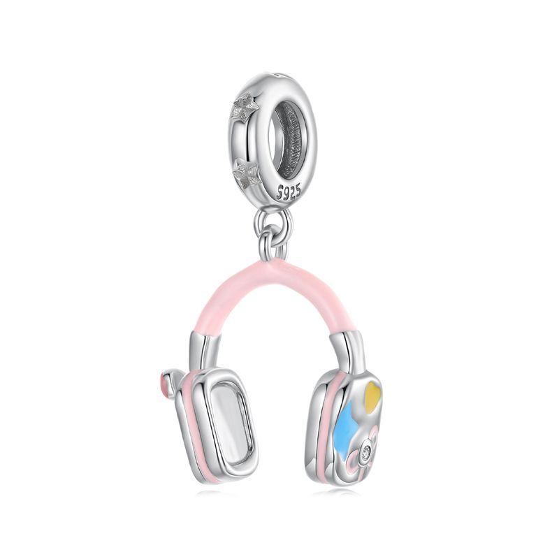 Headphone Pendant Charm Sterling Silver Charm ,SCC3082_voghion.com