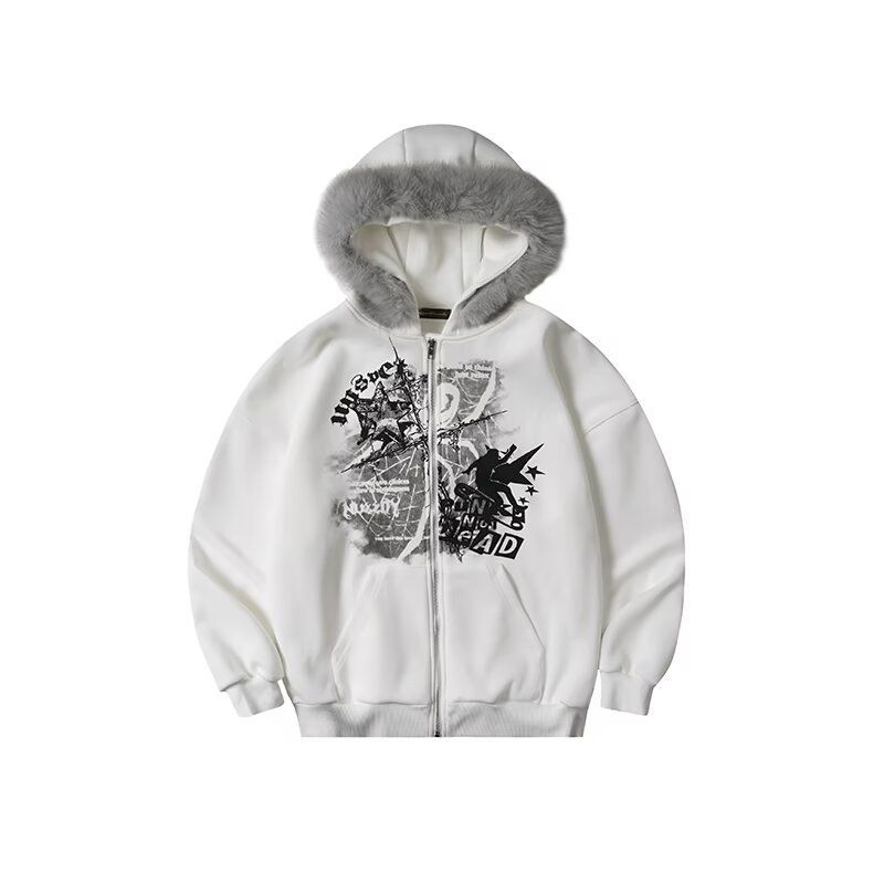 Streetwear Kapuzenpullover mit Reißverschluss – Oversized Fleecejacke mit Grafikprint für Herren (M-XXL)_voghion.com