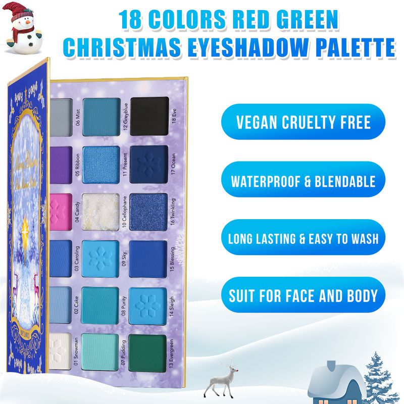 18 color eyeshadow tray Christmas Red green series snow Blue pearl matte gold onion makeup_voghion.com