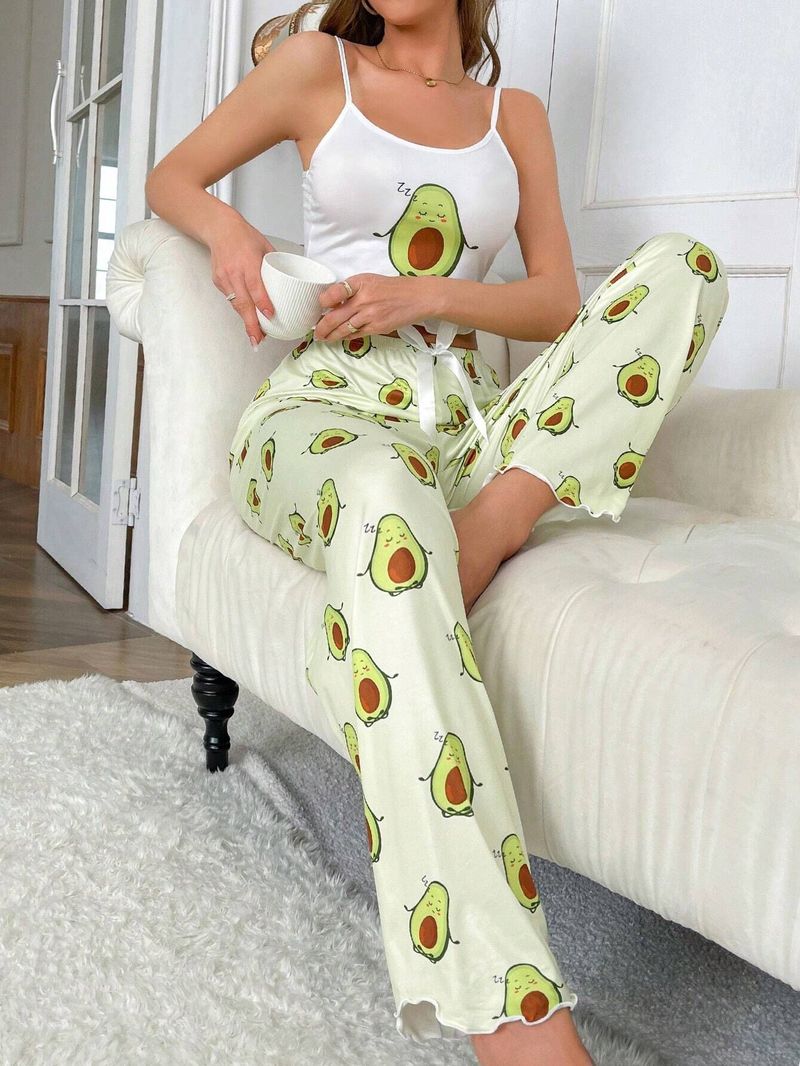 Damen Nachtwäsche Neu Bedruckte Freizeitkleidung für Zuhause Zweiteilige Hosenträgerhose Sexy Pyjamas_voghion.com