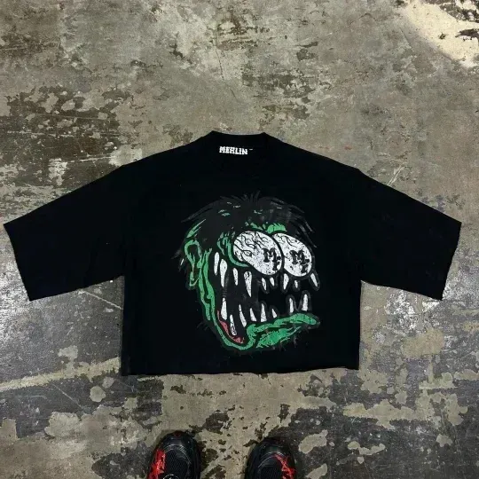 Hip Hop Punk Y2k Vīriešu apgriezti topi Lielizmēra T krekli Smieklīgs karikatūra Dēmons ar burtu apdruku Džemperis Gothic Apģērbs Retro_voghion.com