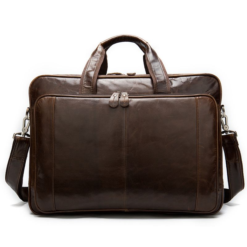 Cowhide Business Briefcase Genuine Leather Shoulder Messenger Bag 17 Inch Computer Portable Briefcase Men_voghion.com