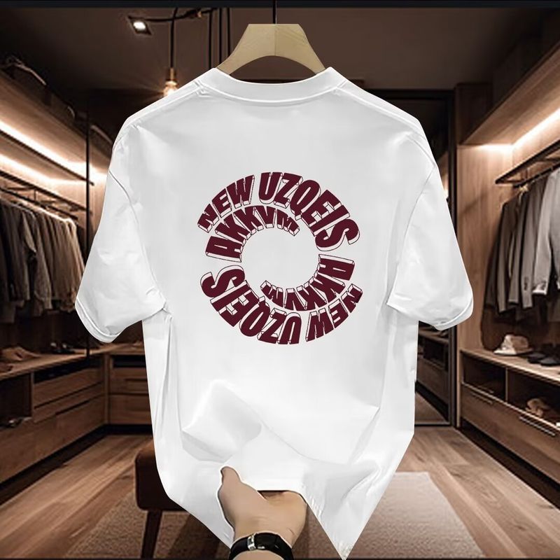 Stylish And Trendy High Street Design, Letter Printed Short Sleeved T-shirt, Men's 220g Pure Cotton Versatile Top_voghion.com