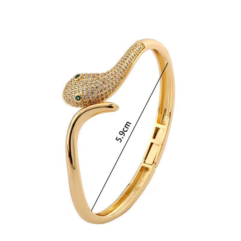 voor vrouwen Handgemaakt met diamanten Persoonlijkheid Trendy Slangenkop Vol Diamanten High-end Open Armband_voghion.com