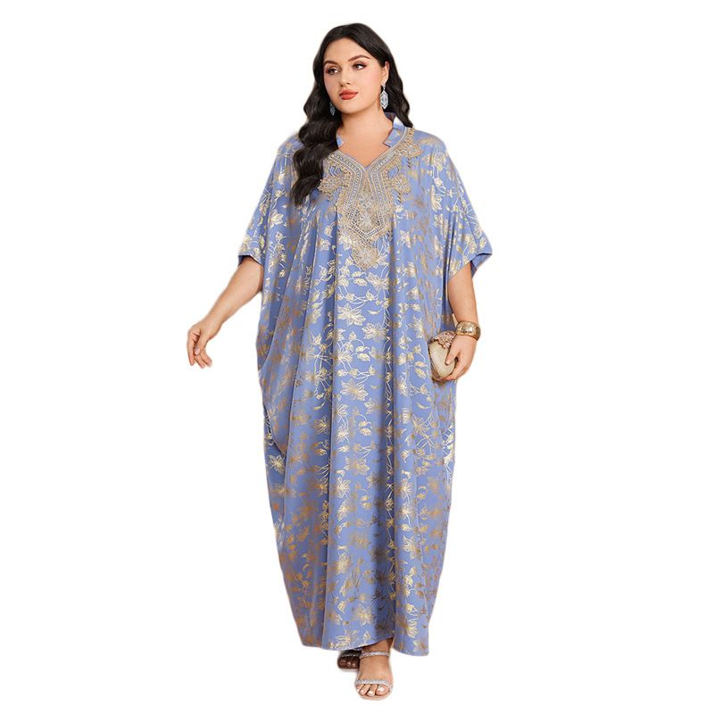 New Women's Gold Stamped Long Sleeved Muslim Dress_voghion.com