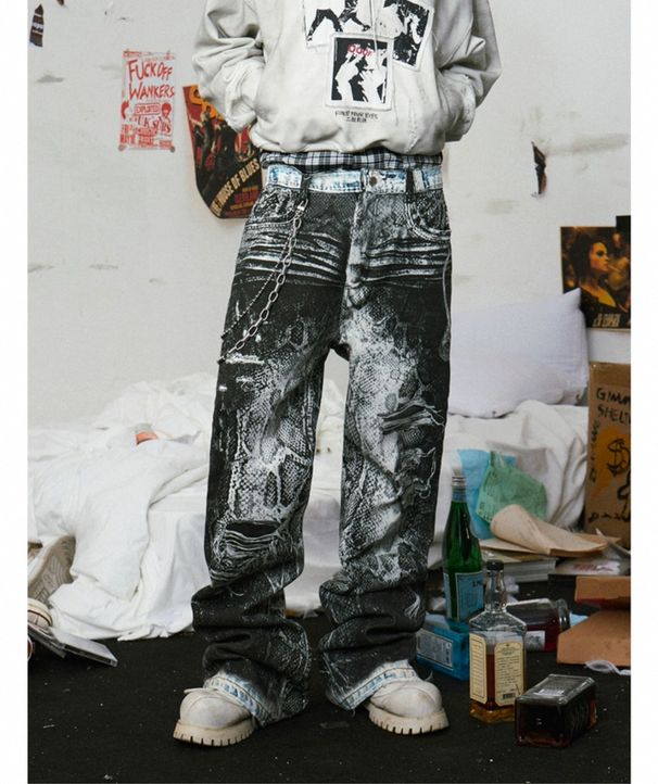 Herenkleding Zelfde Origineel Ontwerp Digitaal Printen 3D Print Broeken Kettingprint Rechte Jeans_voghion.com