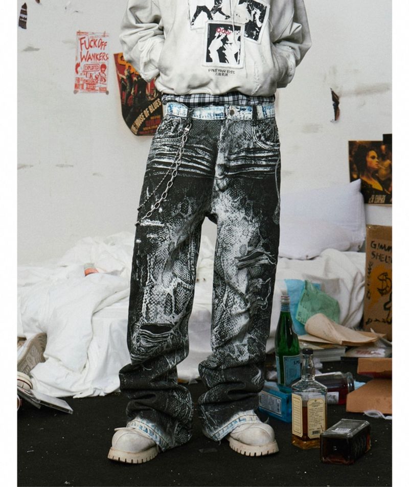 Herrenbekleidung Gleiches Originaldesign Digitaldruck 3D-Druckhose Kettendruck Gerade Jeans_voghion.com