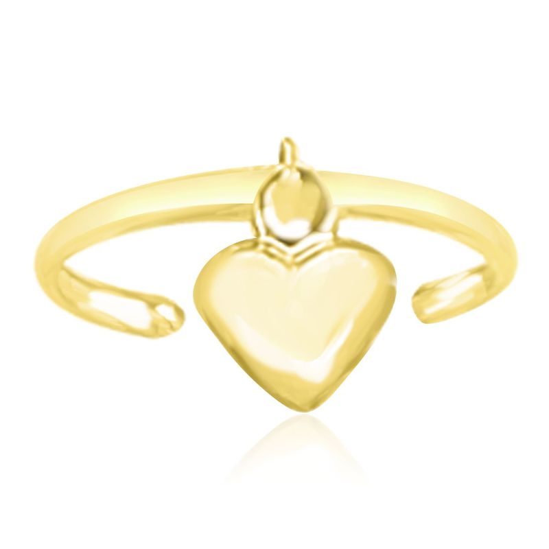 14k Yellow Gold Cuff Puffed Heart Toe Ring_voghion.com