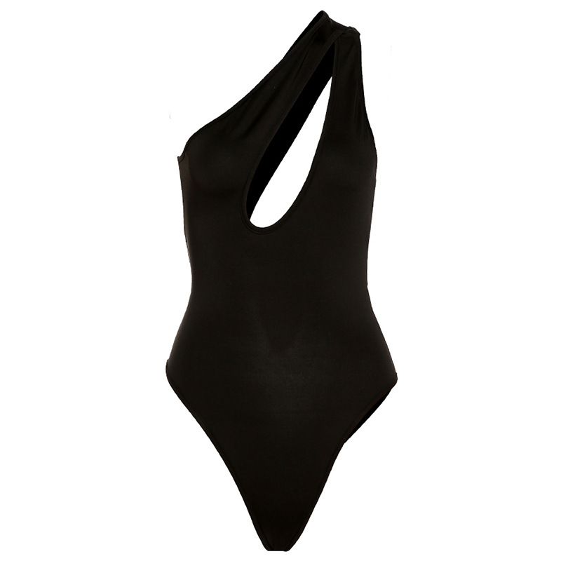 Women's Clothing New Summer Women's Fashionable And Sexy Slanted Shoulder Hollow Slim Solid Color Jumpsuit For Women_voghion.com