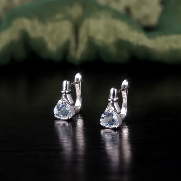 Piccoli orecchini con pietre preziose squisite, orecchini con topazio naturale, orecchini triangolari in argento sterling S925 con granato intarsiato_voghion.com