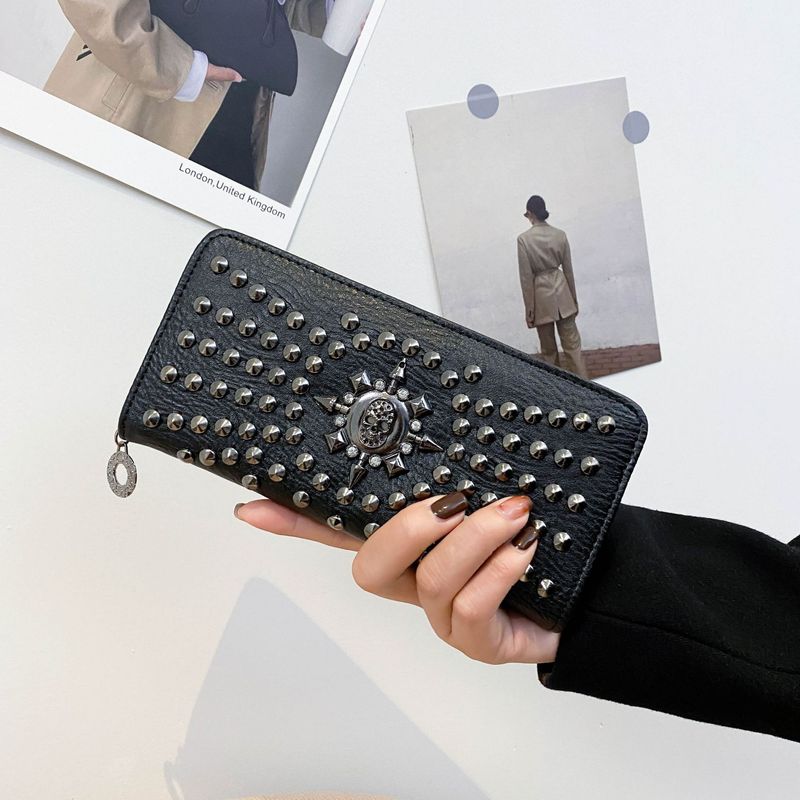 Damentaschen Punk Nieten Totenkopf Damen Geldbörse Lange Geldbörse mit großer Kapazität Mehrere Kartenfächer Modische Geldbörse_voghion.com