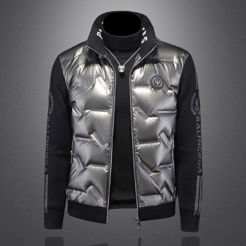 Herrenbekleidung ​Herren-Winterpufferjacke mit Stehkragen, kurzer silberner reflektierender Mantel für Jugendliche und Erwachsene, leichte warme Oberbekleidung​_voghion.com