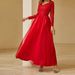Women's new clothing mesh lace long sleeve wedding wedding dress red evening dress_voghion.com