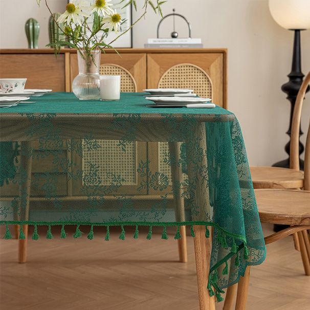 Mantel rectangular con borlas de encaje para decoración del hogar_voghion.com