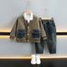 Outfit primavera autunno 2025 Nuovi vestiti alla moda per bambini con colletto rovesciato e patchwork di denim per ragazzi casual_voghion.com