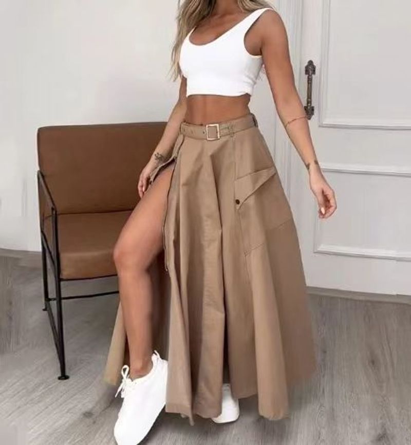 Elegantes Zweiteiliges Set für Damen 2024 Frühling Sommer Neue ärmellose Mode Lässige Weste Solider Schlitzgürtelrock Zweiteiliges Set Outfits_voghion.com