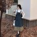 Denim Strap Skirt For Women Spring 2024 New Design Irregular Contrast Splicing Medium Length Dress_voghion.com