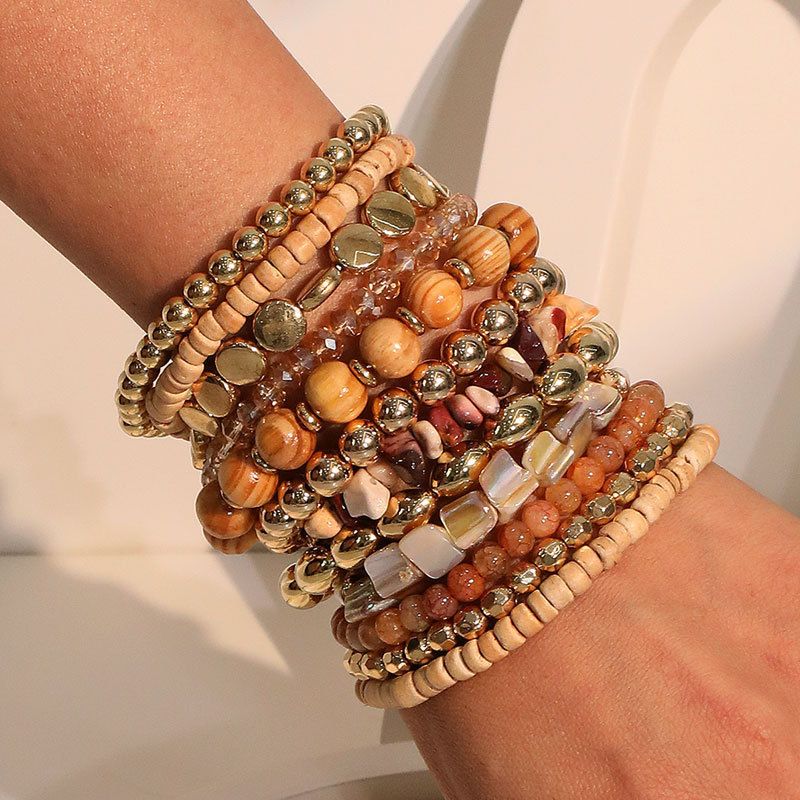 12 Bohemian Style Beach Fashion Handwoven Women's Bracelet Multi-Piece Set_voghion.com