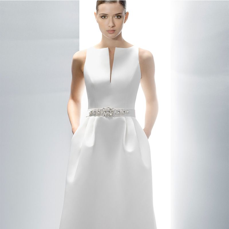 Women’s Clothing Wedding Dress New Simple Deep V One Shoulder Long Tail Slim Fishtail Satin Dress_voghion.com