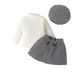 Toddler Girls Fashionable Turtleneck Long Sleeve Solid Color Top Houndstooth Skirt Plaid Beret Three Piece Set_voghion.com