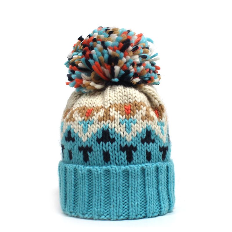 New Mixed Color Fashionable Pattern Knitted For Women's Autumn And Winter Pullover Ball Hat, Wool Hat_voghion.com