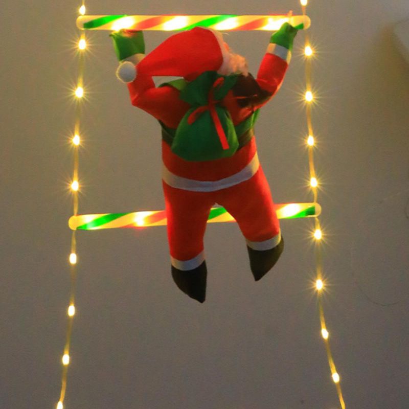 LED Christmas Santa Climbing Ladder Lights – Waterproof Holiday Decor For Windows, Walls & Trees (Warm White & Multicolor, Battery/USB Powered)_voghion.com