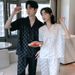 Couple's Pajama Set | Spring/Summer/Autumn Universal Ice Silk Material Short Sleeve Pants Super Comfortable--Checkered Black Style_voghion.com