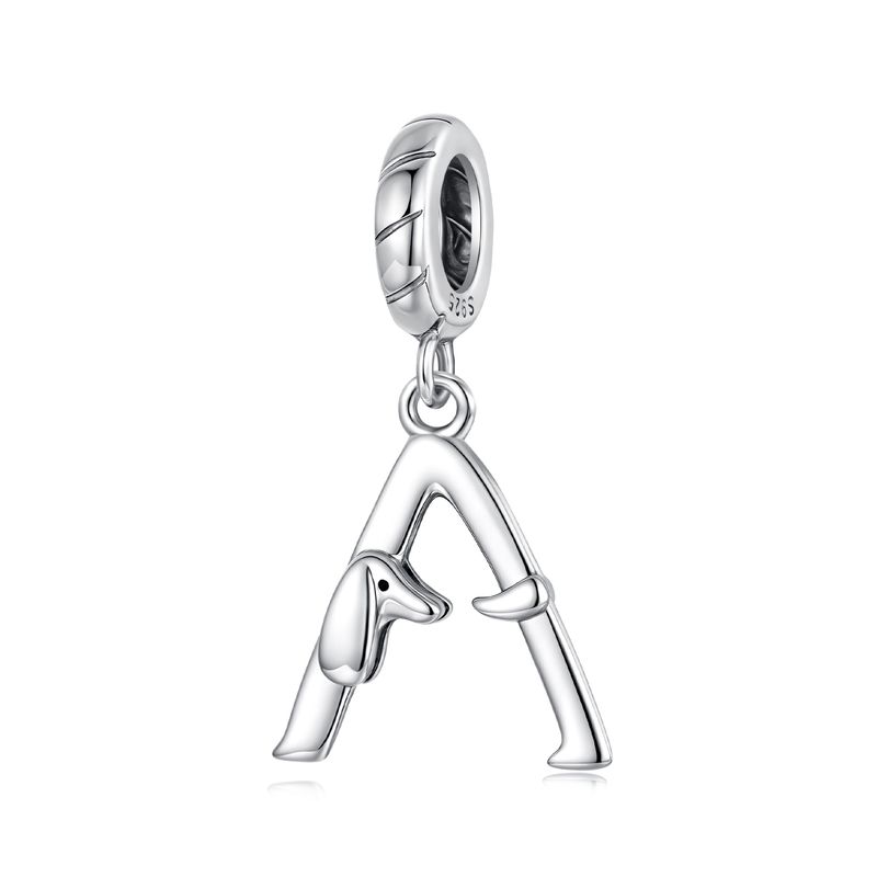 Ciondolo con lettera A a forma di bassotto, in argento sterling, SCC3089-A_voghion.com