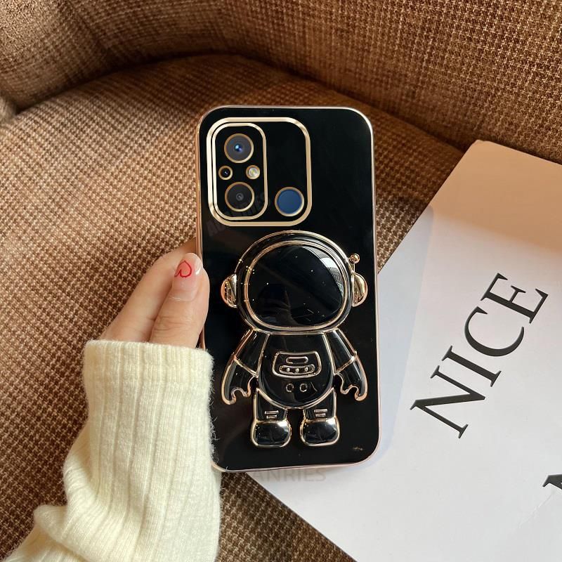 Redmi12c Astronaut Holder  Plating Case On For Xiaomi Redmi 12c 10c 9a 9c 10a A1 Plus Silicone Stand Cover Mi Poco C40_voghion.com