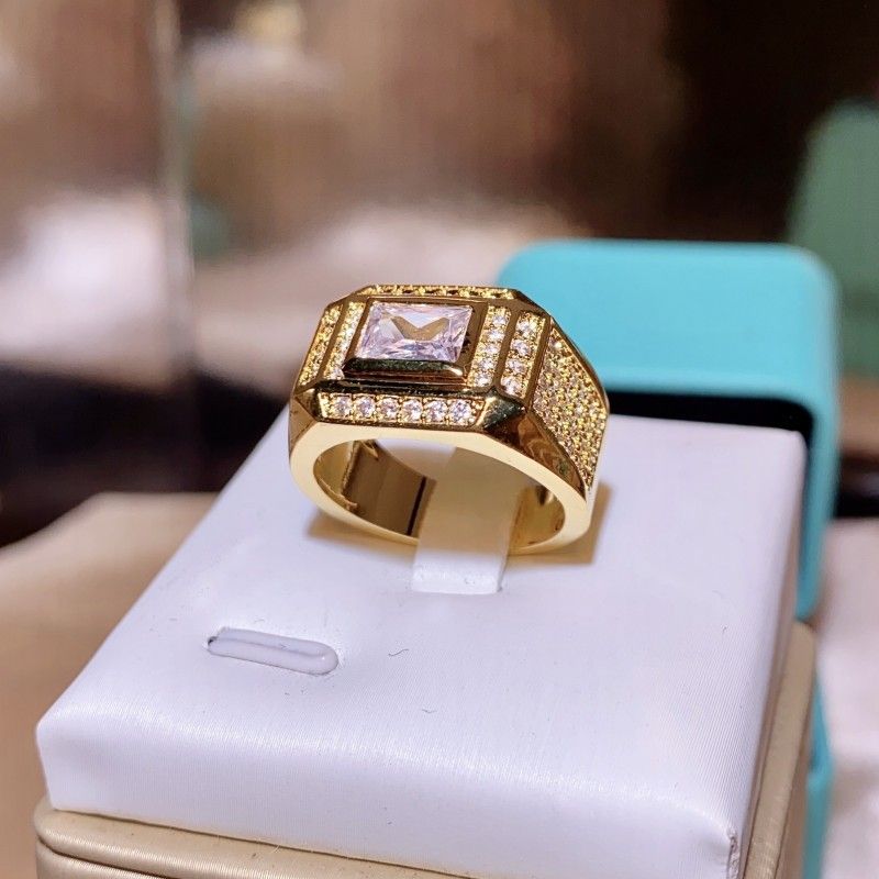 Electroplating Color Preserving Rectangular Luxury Large For Men, Luxurious Full Diamond Men's Ring_voghion.com